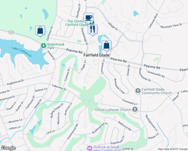 map of restaurants, bars, coffee shops, grocery stores, and more near 93 Eagle Court in Crossville