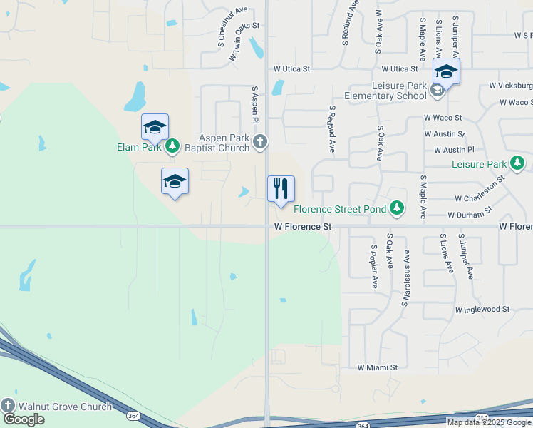map of restaurants, bars, coffee shops, grocery stores, and more near in Broken Arrow