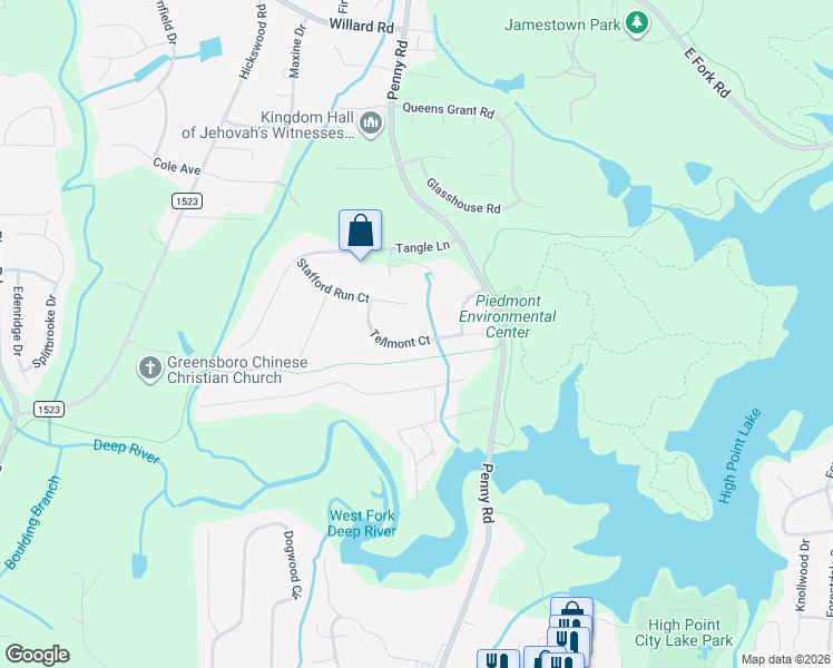 map of restaurants, bars, coffee shops, grocery stores, and more near 4053 Tellmont Court in High Point