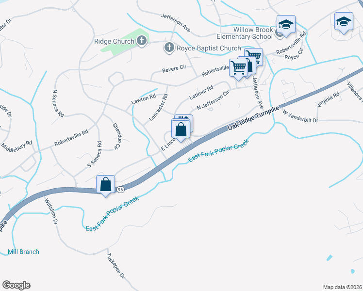 map of restaurants, bars, coffee shops, grocery stores, and more near 1970 Oak Ridge Turnpike in Oak Ridge
