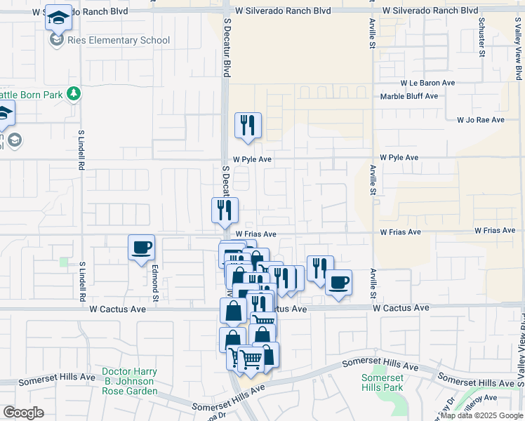map of restaurants, bars, coffee shops, grocery stores, and more near 10270 South Decatur Boulevard in Las Vegas