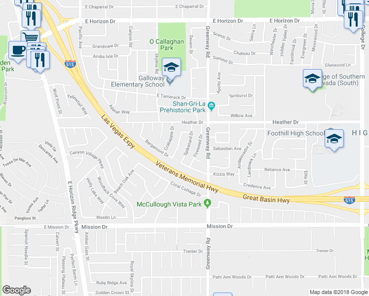 map of restaurants, bars, coffee shops, grocery stores, and more near 822 Spikenard Drive in Henderson