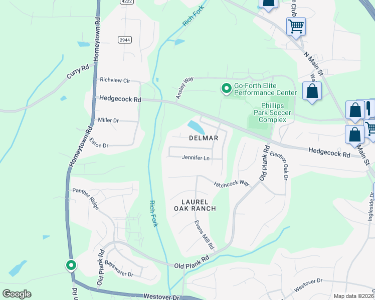 map of restaurants, bars, coffee shops, grocery stores, and more near 879 Jennifer Lane in High Point