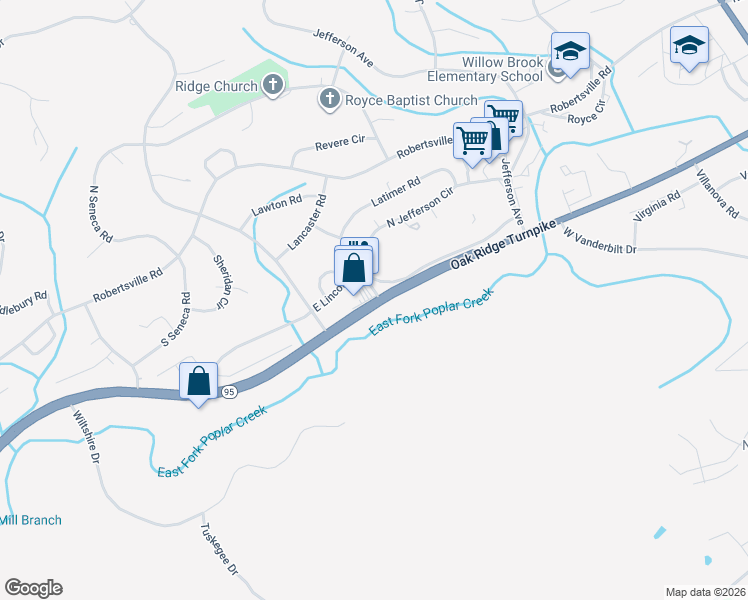 map of restaurants, bars, coffee shops, grocery stores, and more near 1970 Oak Ridge Turnpike in Oak Ridge