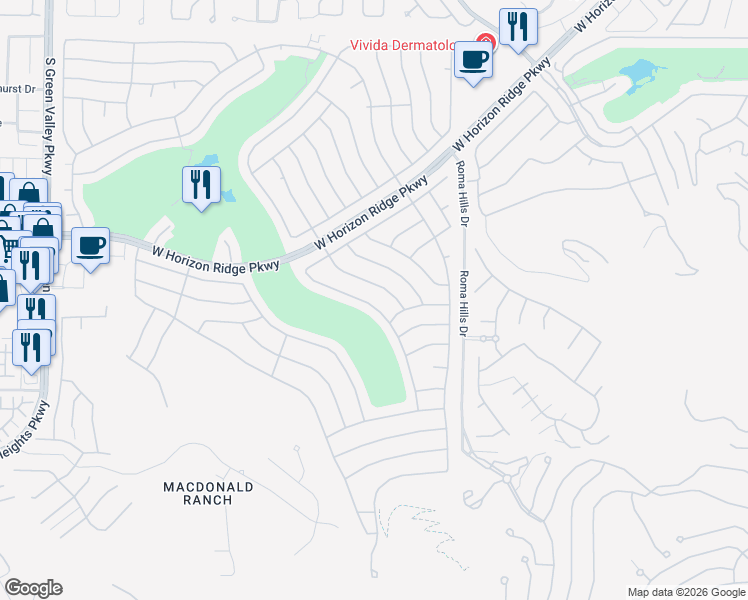 map of restaurants, bars, coffee shops, grocery stores, and more near 563 Mountain Links Drive in Henderson