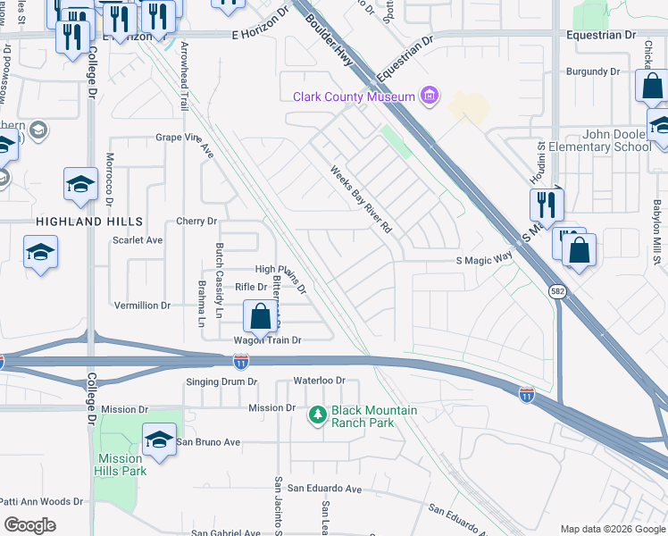 map of restaurants, bars, coffee shops, grocery stores, and more near 952 Buffalo River Avenue in Henderson