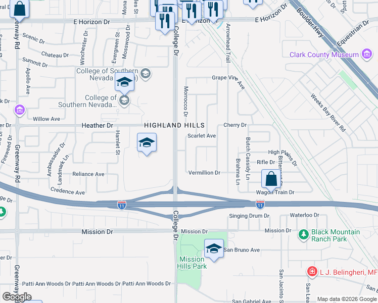 map of restaurants, bars, coffee shops, grocery stores, and more near 827 Shoreview Drive in Henderson