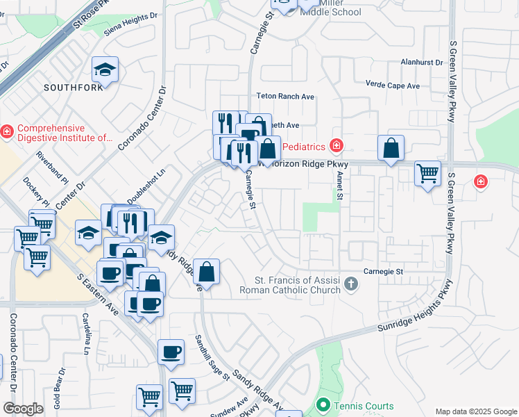 map of restaurants, bars, coffee shops, grocery stores, and more near 700 Carnegie Street in Henderson