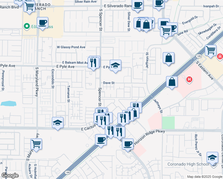 map of restaurants, bars, coffee shops, grocery stores, and more near 1881 Versante Avenue in Las Vegas