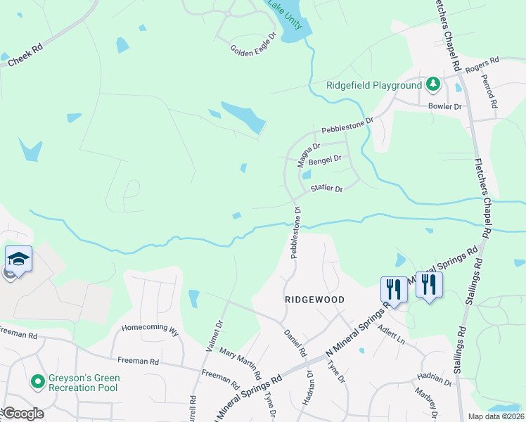 map of restaurants, bars, coffee shops, grocery stores, and more near 810 Statler Drive in Durham