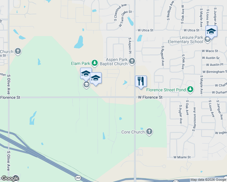 map of restaurants, bars, coffee shops, grocery stores, and more near 14121 East 111th Street South in Broken Arrow