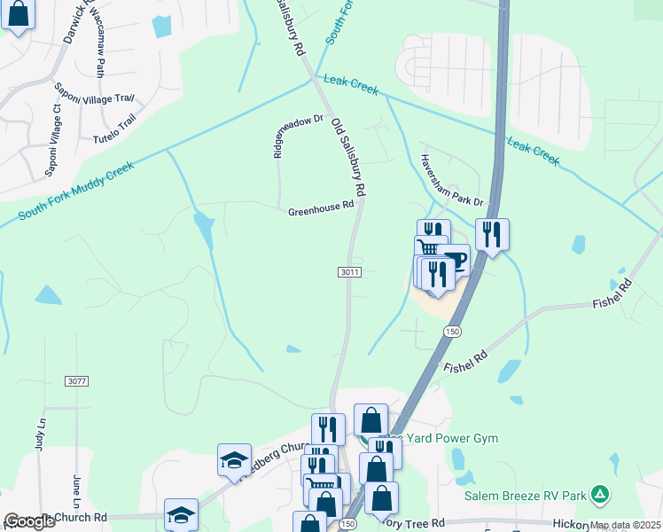 map of restaurants, bars, coffee shops, grocery stores, and more near 3140 Old Salisbury Road in Winston-Salem
