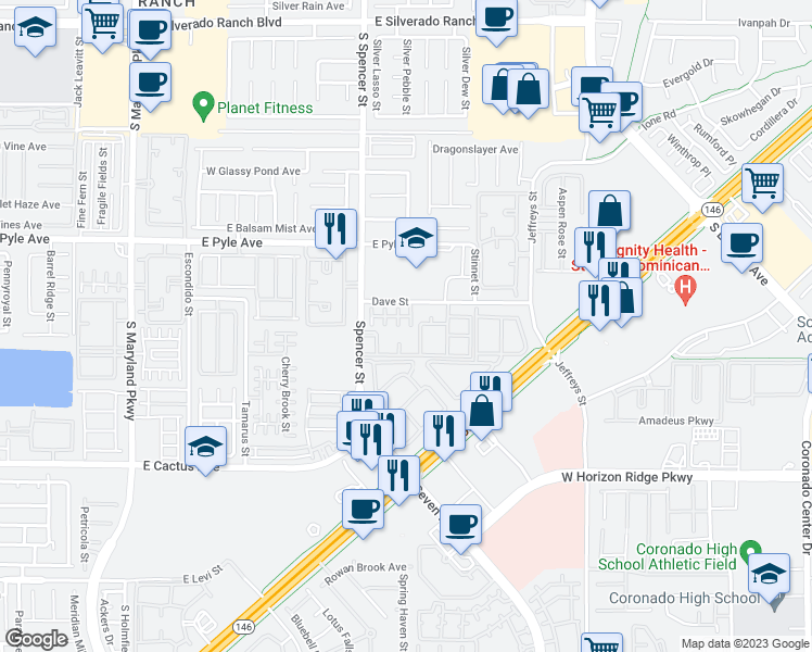 map of restaurants, bars, coffee shops, grocery stores, and more near 10237 Viterbo Street in Las Vegas