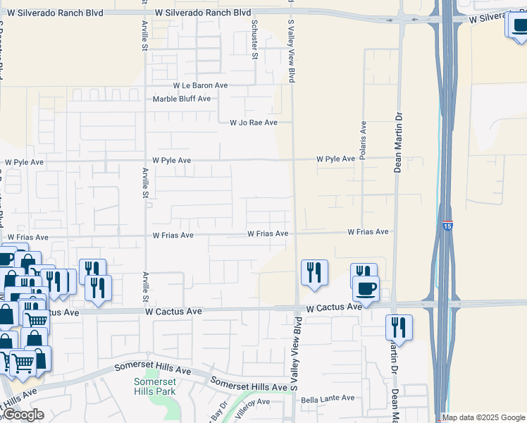 map of restaurants, bars, coffee shops, grocery stores, and more near 10240 Schuster Street in Las Vegas