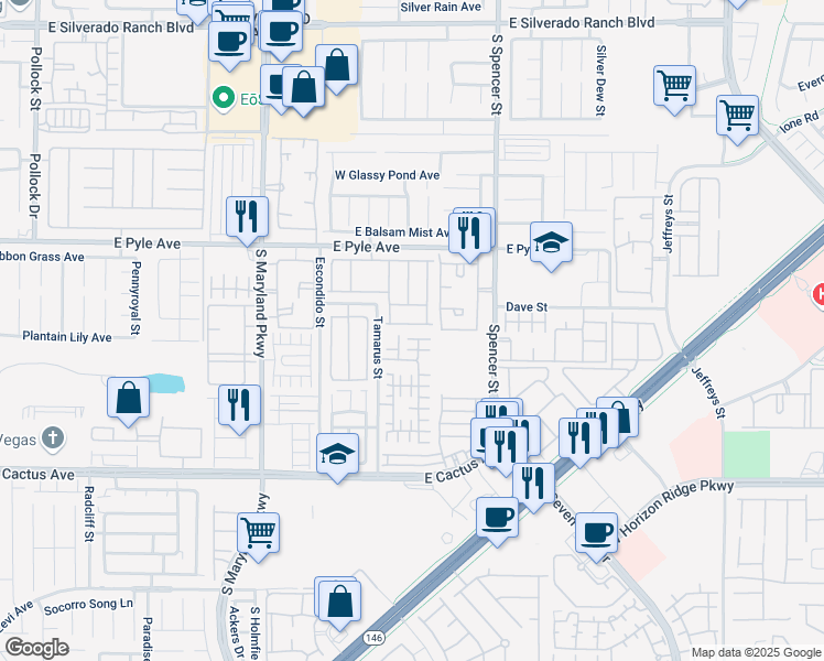 map of restaurants, bars, coffee shops, grocery stores, and more near 1553 Ivygate Avenue in Las Vegas