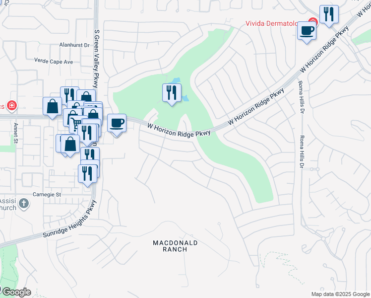 map of restaurants, bars, coffee shops, grocery stores, and more near 533 Cypress Links Avenue in Henderson