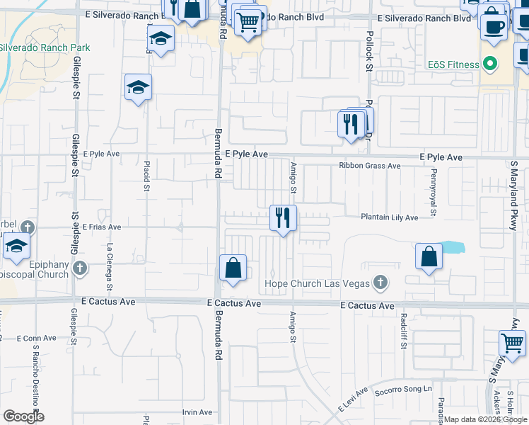map of restaurants, bars, coffee shops, grocery stores, and more near 530 Columbia Pike Avenue in Las Vegas