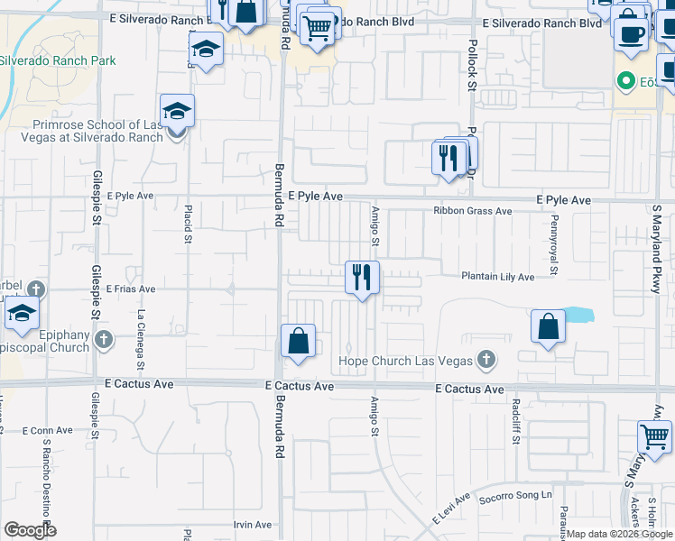 map of restaurants, bars, coffee shops, grocery stores, and more near 10257 Philmont Court in Las Vegas