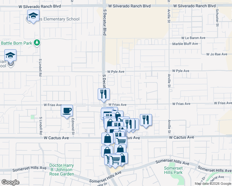 map of restaurants, bars, coffee shops, grocery stores, and more near 10270 South Decatur Boulevard in Las Vegas