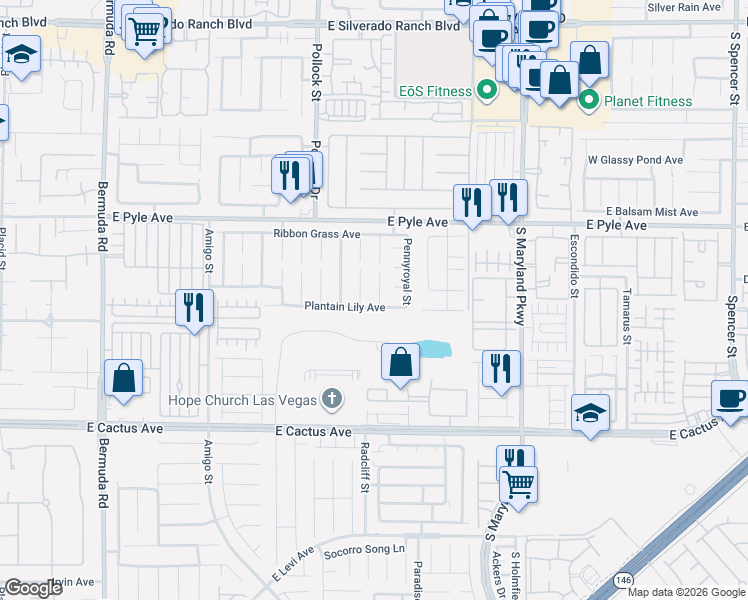 map of restaurants, bars, coffee shops, grocery stores, and more near 10265 Moth Orchid Court in Las Vegas