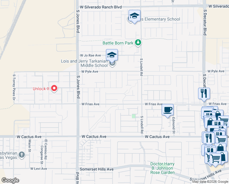 map of restaurants, bars, coffee shops, grocery stores, and more near 10186 Lawton Ridge Court in Las Vegas