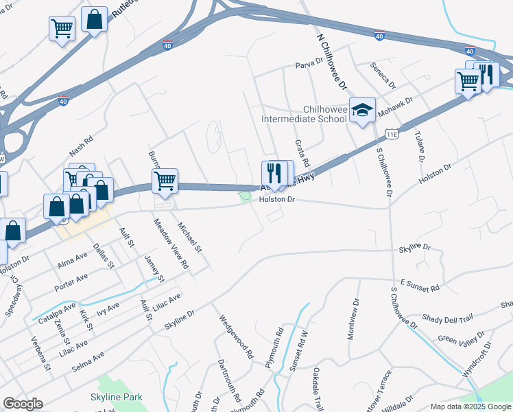 map of restaurants, bars, coffee shops, grocery stores, and more near 4700 Holston Drive in Knoxville