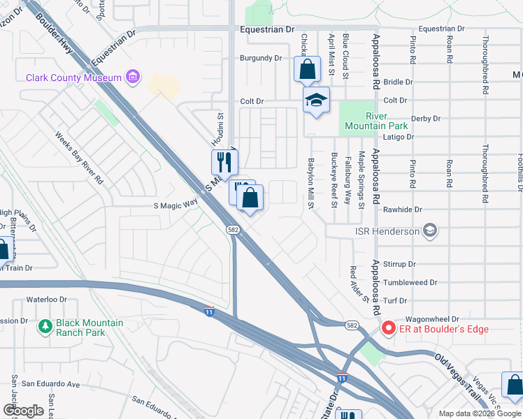 map of restaurants, bars, coffee shops, grocery stores, and more near 2130 South Boulder Highway in Henderson