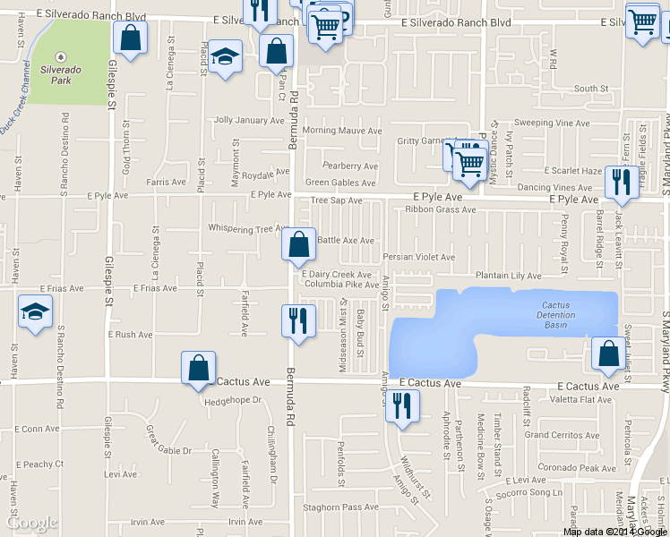 map of restaurants, bars, coffee shops, grocery stores, and more near 456 Columbia Pike Avenue in Las Vegas