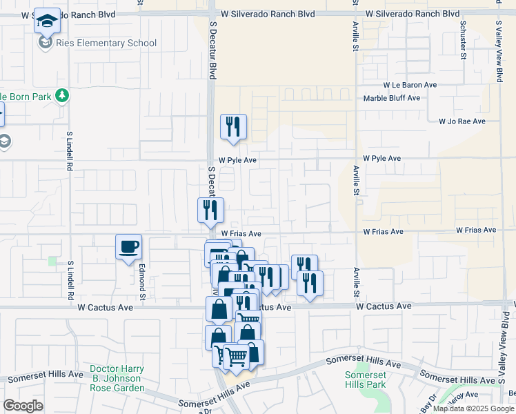 map of restaurants, bars, coffee shops, grocery stores, and more near 4777 West Frias Avenue in Las Vegas