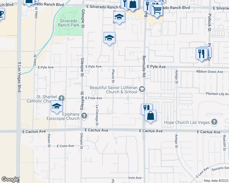 map of restaurants, bars, coffee shops, grocery stores, and more near 10256 Placid Street in Las Vegas