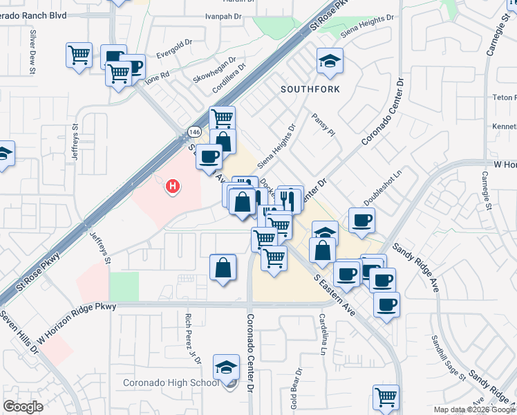 map of restaurants, bars, coffee shops, grocery stores, and more near 2749 Canarsy Court in Henderson