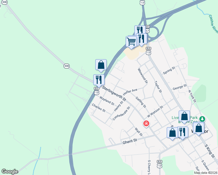 map of restaurants, bars, coffee shops, grocery stores, and more near 904-998 Highway 308 in Windsor