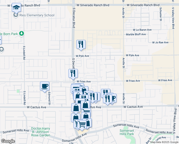 map of restaurants, bars, coffee shops, grocery stores, and more near 4777 West Frias Avenue in Las Vegas