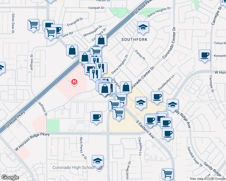 map of restaurants, bars, coffee shops, grocery stores, and more near 2747 Canarsy Court in Henderson