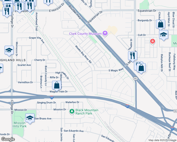 map of restaurants, bars, coffee shops, grocery stores, and more near 988 Buffalo River Avenue in Henderson