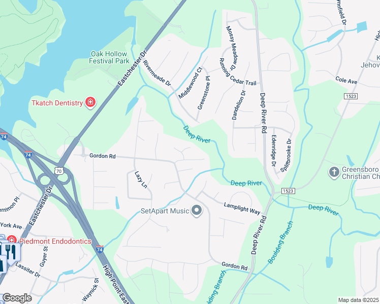 map of restaurants, bars, coffee shops, grocery stores, and more near 1807 Overlook Point Road in High Point