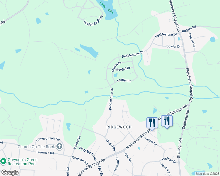 map of restaurants, bars, coffee shops, grocery stores, and more near 836 Statler Drive in Durham
