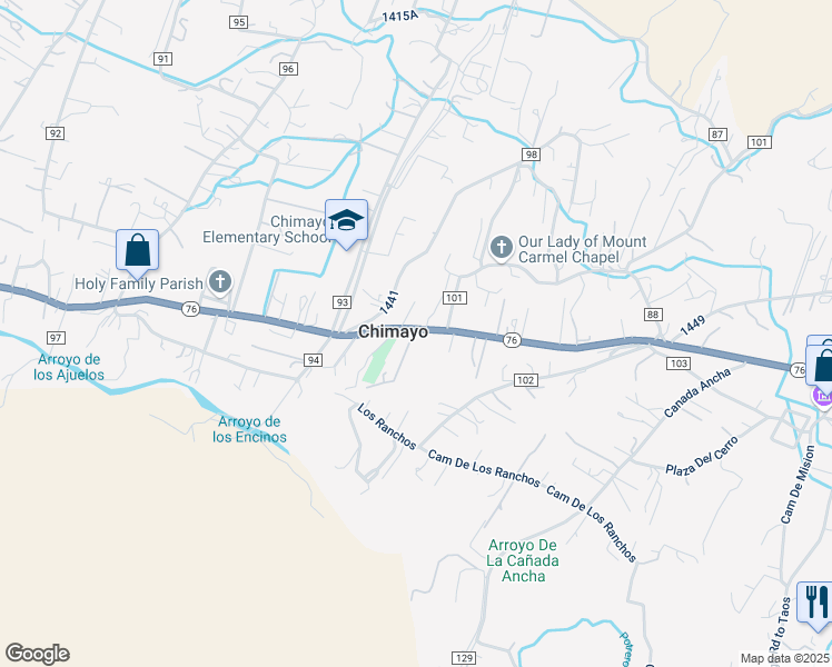 map of restaurants, bars, coffee shops, grocery stores, and more near in Chimayo