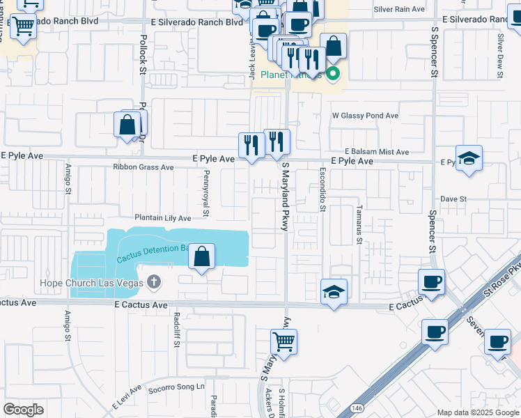 map of restaurants, bars, coffee shops, grocery stores, and more near 10245 South Maryland Parkway in Las Vegas
