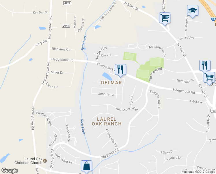map of restaurants, bars, coffee shops, grocery stores, and more near 834 Hedgepath Terrace in High Point
