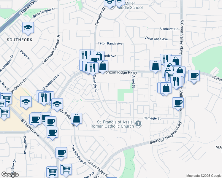 map of restaurants, bars, coffee shops, grocery stores, and more near 700 Carnegie Street in Henderson