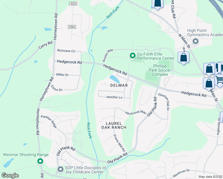 map of restaurants, bars, coffee shops, grocery stores, and more near 846 Hedgepath Terrace in High Point