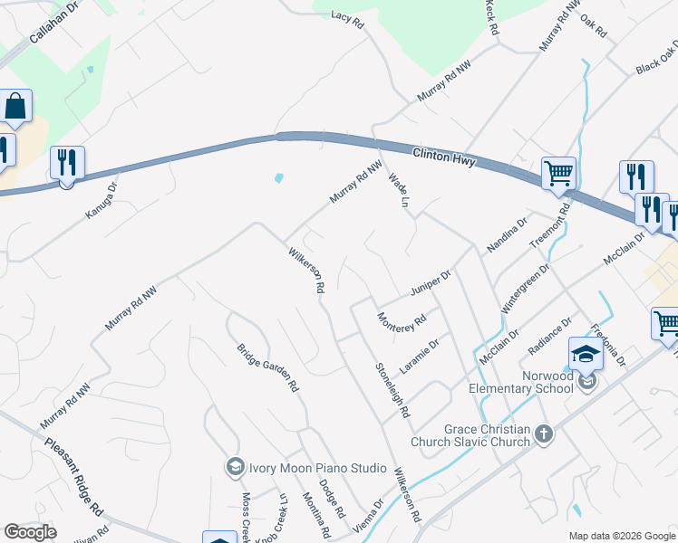 map of restaurants, bars, coffee shops, grocery stores, and more near 6029 Peppercorn Lane in Knoxville
