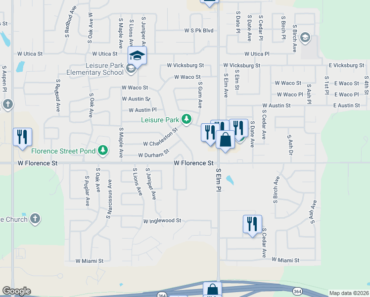 map of restaurants, bars, coffee shops, grocery stores, and more near 4713 West 57th Street in Broken Arrow