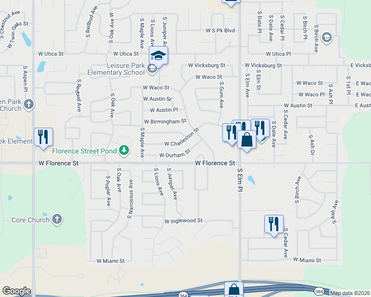 map of restaurants, bars, coffee shops, grocery stores, and more near 1113 West Charleston Street in Broken Arrow