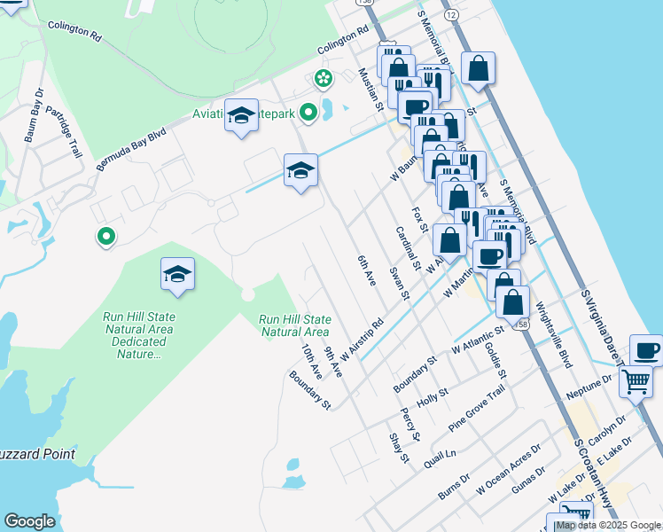 map of restaurants, bars, coffee shops, grocery stores, and more near 804 7th Avenue in Kill Devil Hills
