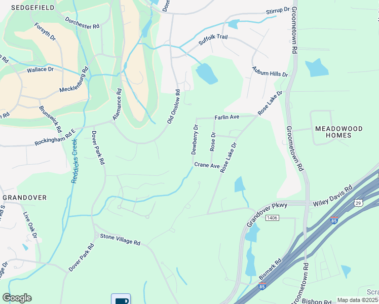 map of restaurants, bars, coffee shops, grocery stores, and more near 4110 Dewberry Drive in Greensboro