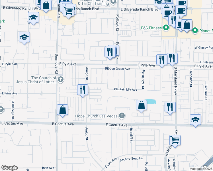 map of restaurants, bars, coffee shops, grocery stores, and more near 729 Persian Violet Avenue in Las Vegas