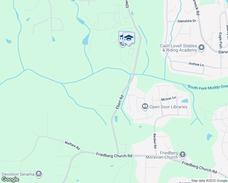map of restaurants, bars, coffee shops, grocery stores, and more near 4720 Ebert Road in Winston-Salem