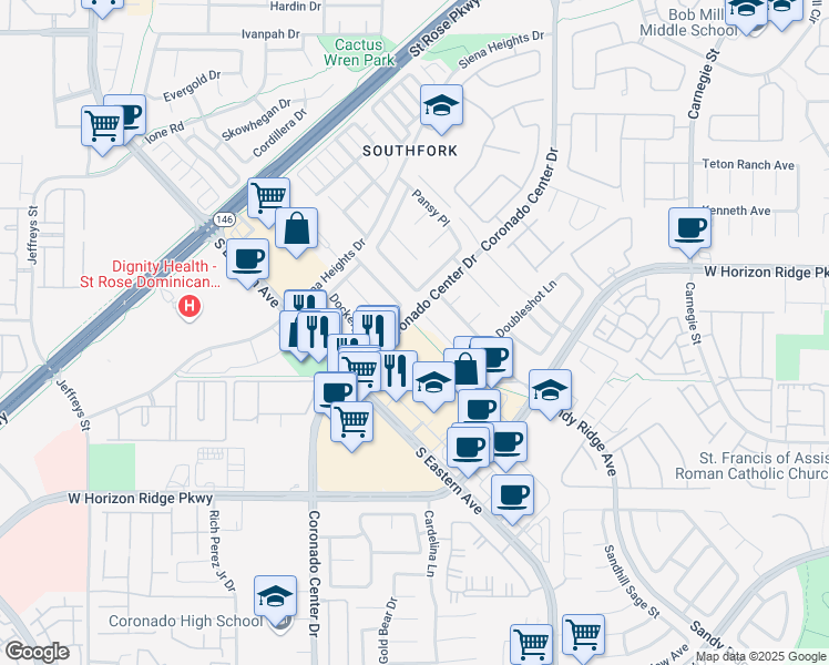 map of restaurants, bars, coffee shops, grocery stores, and more near 2723 Bensonhurst Lane in Henderson